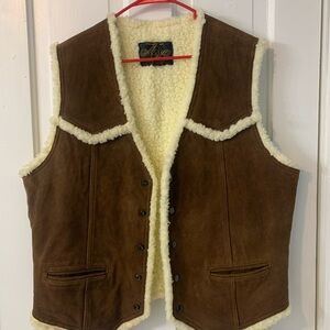 Brown Shearling Vest with Cream Trim